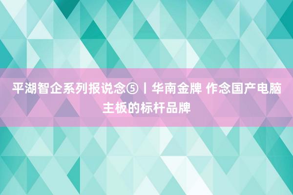 平湖智企系列报说念⑤丨华南金牌 作念国产电脑主板的标杆品牌