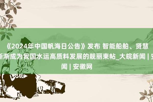 《2024年中国帆海日公告》发布 智能船舶、贤慧口岸渐渐成为我国水运高质料发展的靓丽柬帖_大皖新闻 | 安徽网