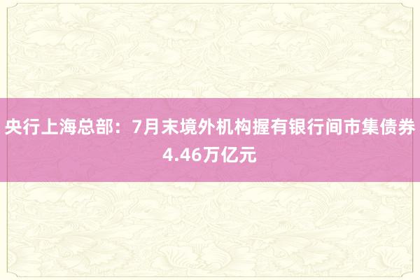 央行上海总部：7月末境外机构握有银行间市集债券4.46万亿元