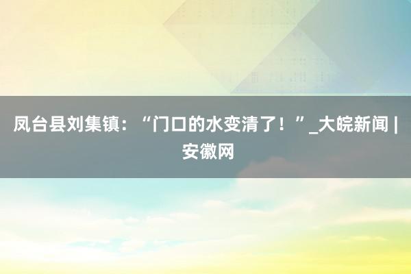 凤台县刘集镇：“门口的水变清了！”_大皖新闻 | 安徽网