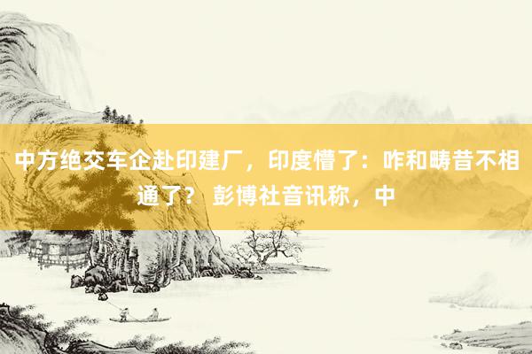 中方绝交车企赴印建厂，印度懵了：咋和畴昔不相通了？ 彭博社音讯称，中